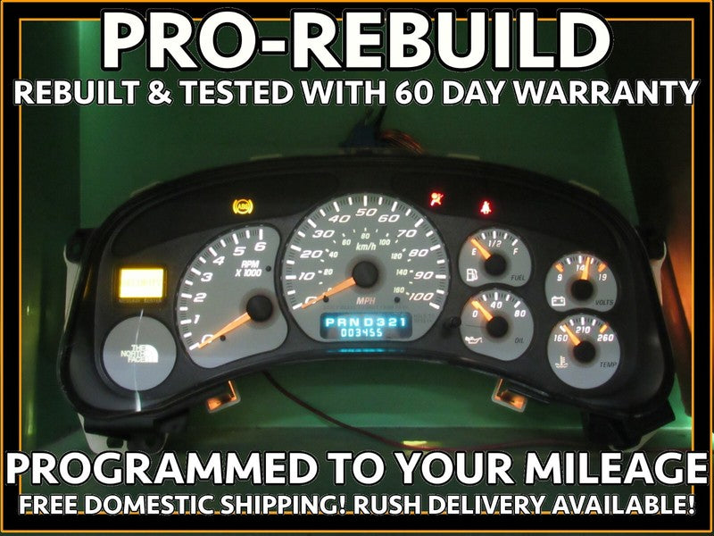 02 AVALANCHE NORTH FACE EDITION INSTRUMENT GAUGE CLUSTER MILEAGE PROG 